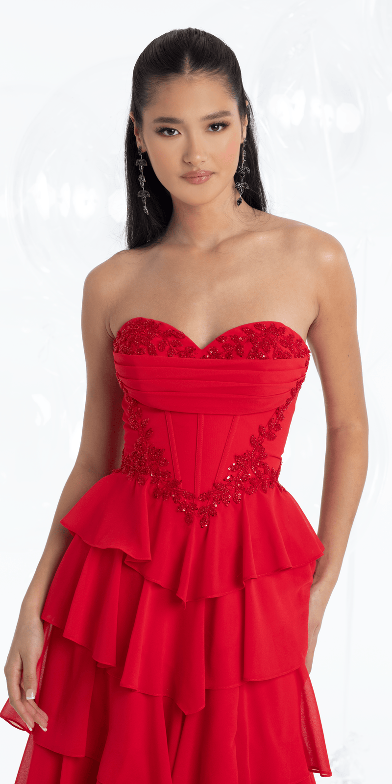 Strapless Beaded Chiffon Corset Tiered Ballgown - Camille La Vie