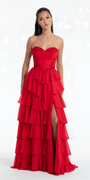 Strapless Beaded Chiffon Corset Tiered Ballgown - Camille La Vie
