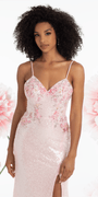 Mesh Burst of Floral Sweetheart Sequin Column Dress - Camille La Vie