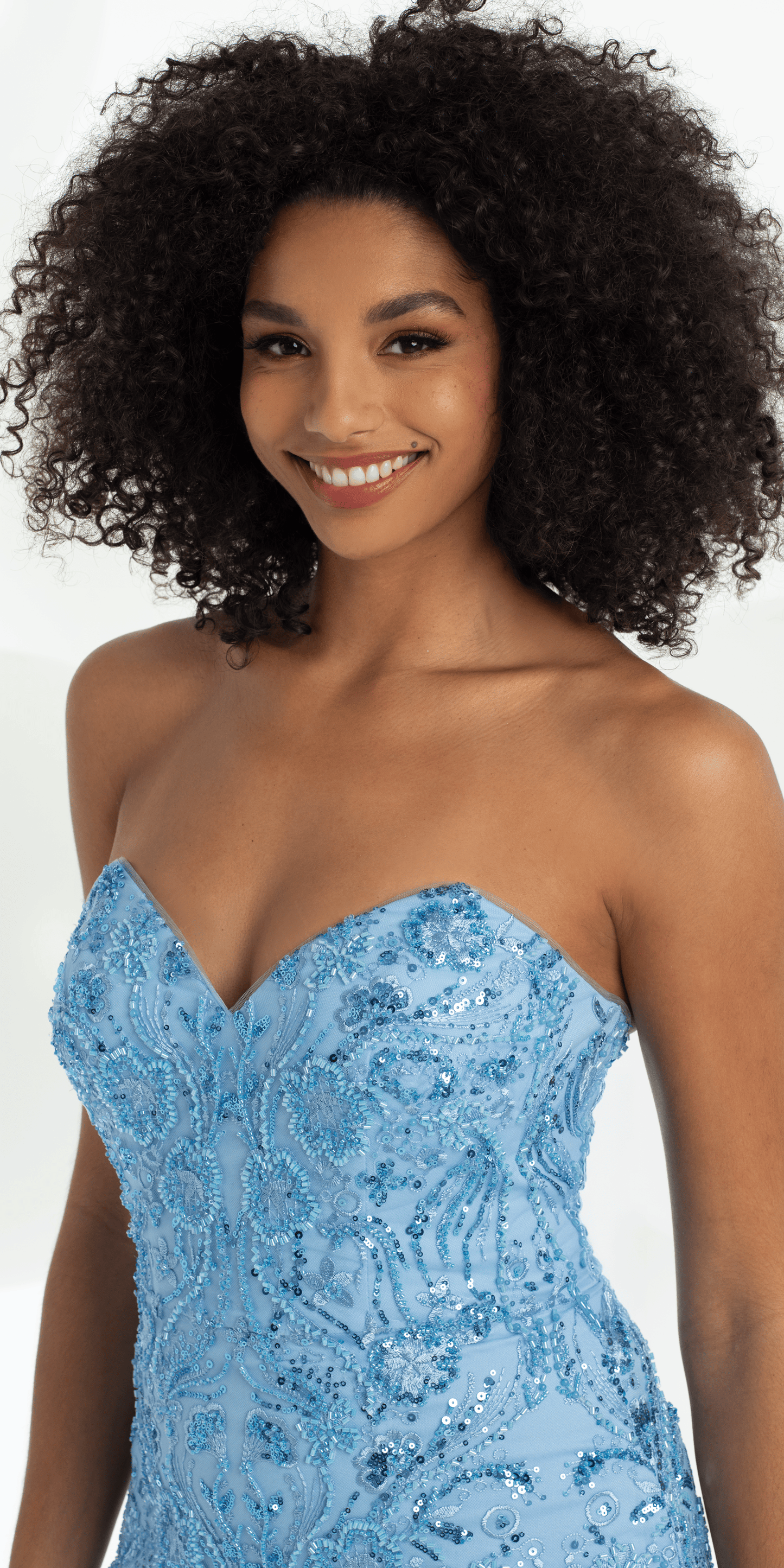 Strapless Beaded Mermaid Dress with Mesh Ruffle Godets - Camille La Vie