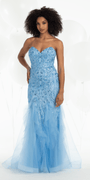 Strapless Beaded Mermaid Dress with Mesh Ruffle Godets - Camille La Vie