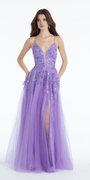 Sequin Embellished Glitter Plunge Ballgown with Side Slit - Camille La Vie