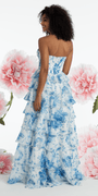 Chiffon Floral Print Corset Tiered Ballgown - Camille La Vie