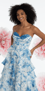 Chiffon Floral Print Corset Tiered Ballgown - Camille La Vie