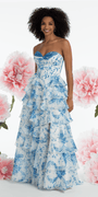 Chiffon Floral Print Corset Tiered Ballgown - Camille La Vie