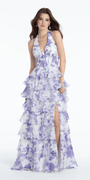 Floral Print Chiffon Halter Corset Tiered A Line Dress - Camille La Vie