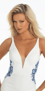 Jersey Plunge Column Dress with Embellished Side Cut Outs - Camille La Vie