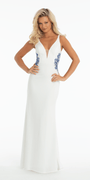 Jersey Plunge Column Dress with Embellished Side Cut Outs - Camille La Vie