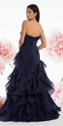 Strapless Crinkle Chiffon Pleated A Line Dress with Tendrils - Camille La Vie