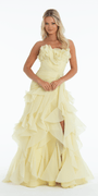 Strapless Crinkle Chiffon Pleated A Line Dress with Tendrils - Camille La Vie