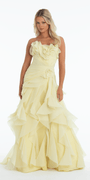 Strapless Crinkle Chiffon Pleated A Line Dress with Tendrils - Camille La Vie