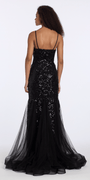 black/size/2/missy/Camille La Vie/Sweetheart Sequin Corset Trumpet Dress with Mesh Godets/back