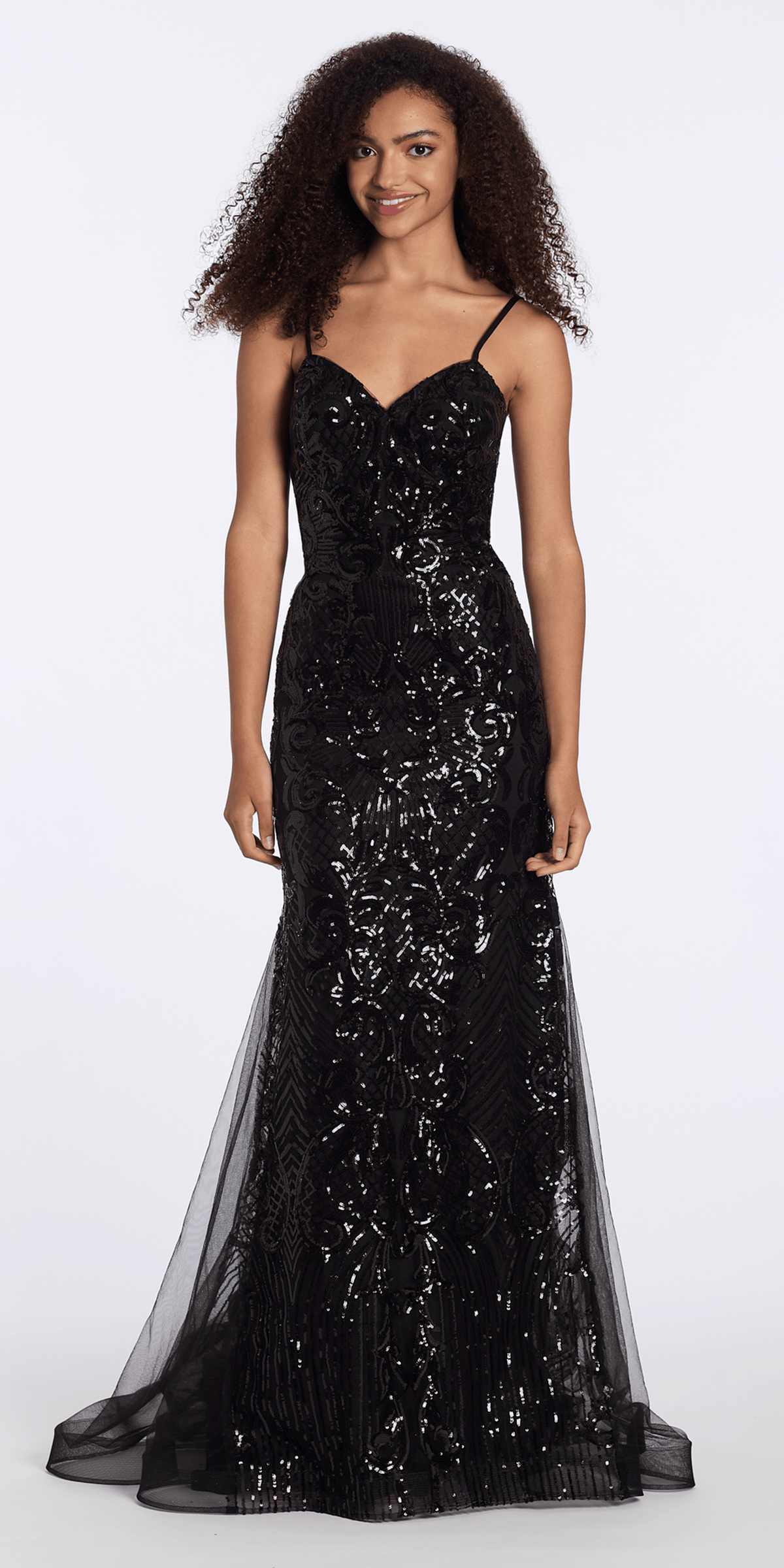 black/size/2/missy/Camille La Vie/Sweetheart Sequin Corset Trumpet Dress with Mesh Godets/front alt