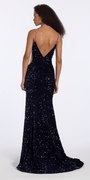 navy/size/4/missy/Camille La Vie/Sequin Velvet Plunging Column Dress with Rhinestone Detail/back