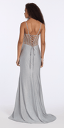 silver/size/2/missy/Camille La Vie/Sweetheart Glitter Knit Rhinestone Corset Column Dress with Side Slit/back