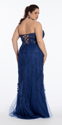 Strapless Mesh Embroidered Lace Up Back Column Dress - Camille La Vie