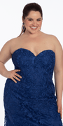 Strapless Mesh Embroidered Lace Up Back Column Dress - Camille La Vie