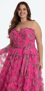 Floral Tulle Corset Ballgown with Waist Tie - Camille La Vie