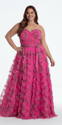 Floral Tulle Corset Ballgown with Waist Tie - Camille La Vie