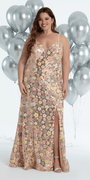 Plunging Sequin Daisy Lace Up Back Trumpet Dress - Camille La Vie