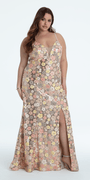 Plunging Sequin Daisy Lace Up Back Trumpet Dress - Camille La Vie