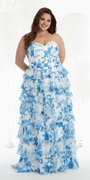 Strapless Floral Chiffon Tiered Ballgown with Side Slit - Camille La Vie