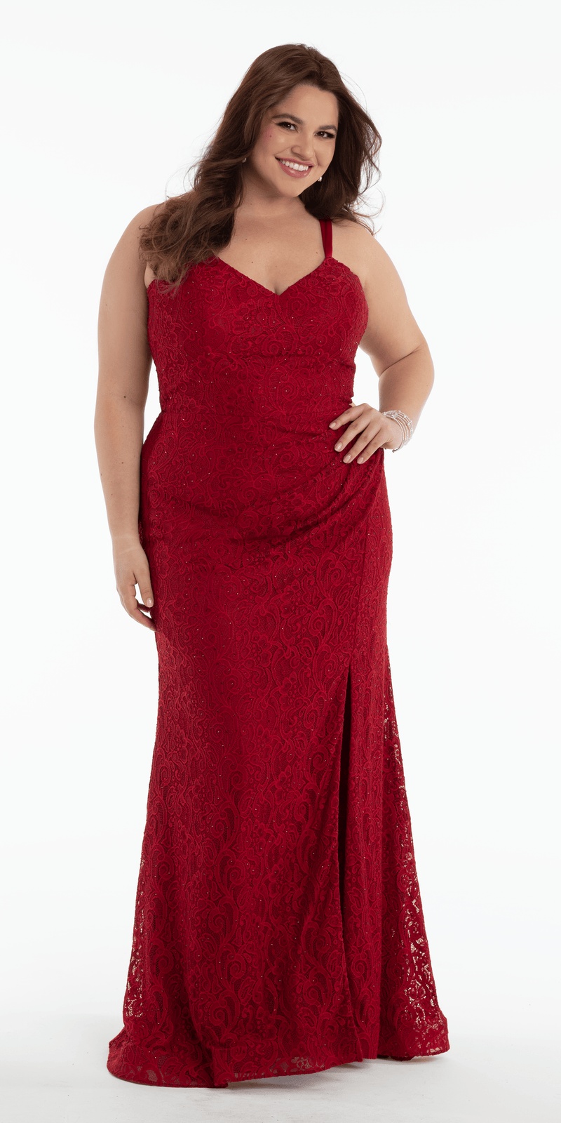 Sweetheart Lace Strappy Back Column Dress with Heat Set Stones - Camille La Vie