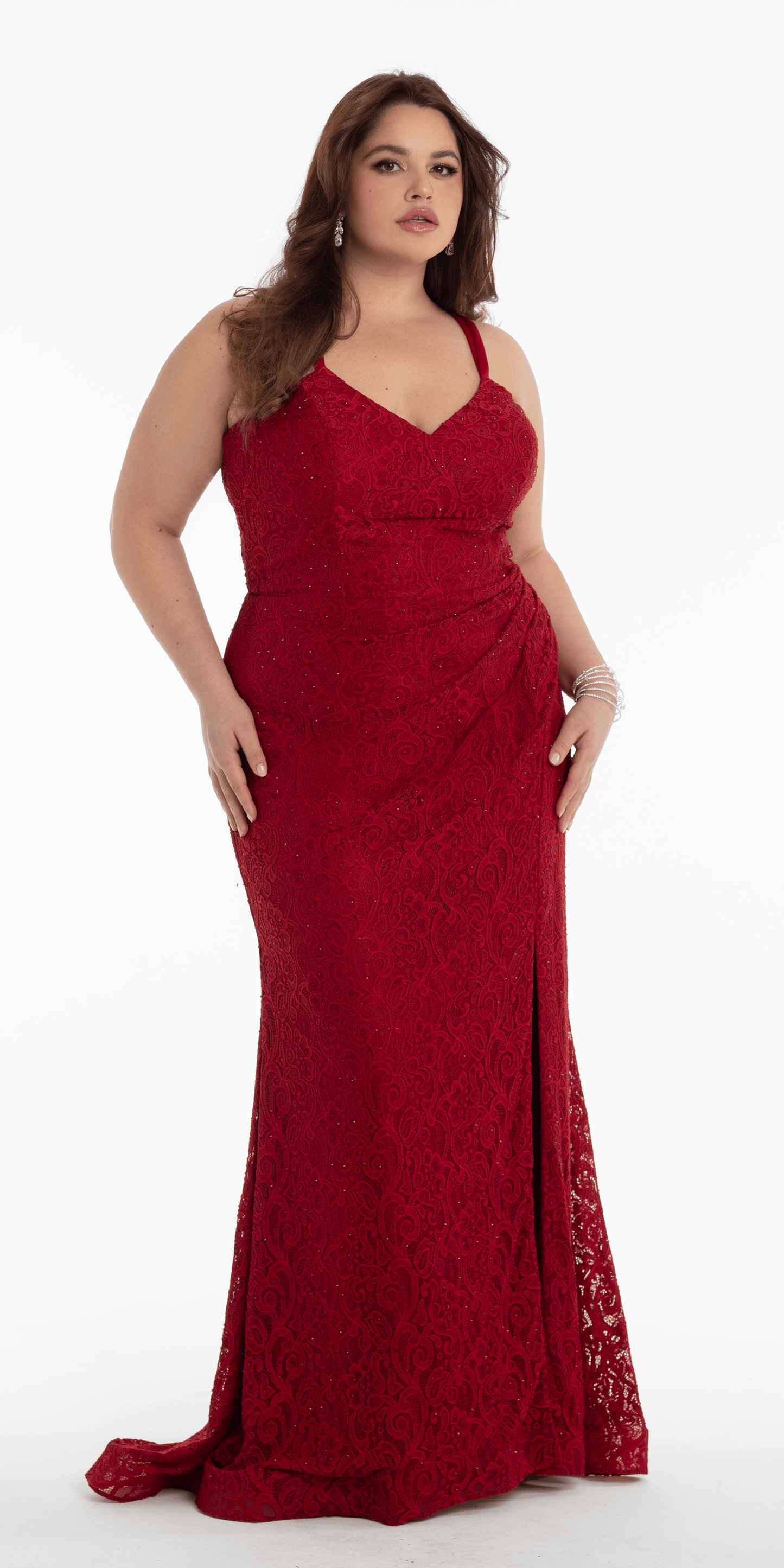 Sweetheart Lace Strappy Back Column Dress with Heat Set Stones - Camille La Vie