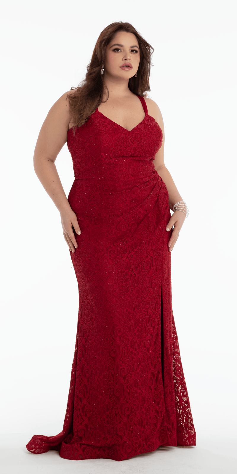 Sweetheart Lace Strappy Back Column Dress with Heat Set Stones - Camille La Vie