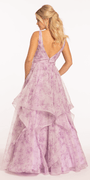 Floral Pleated Plunging Mesh Tiered Ballgown - Camille La Vie