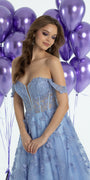Off the Shoulder Butterfly Embroidered Tulle Lace Up Back Ballgown - Camille La Vie