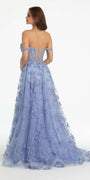 Off the Shoulder Butterfly Embroidered Tulle Lace Up Back Ballgown - Camille La Vie