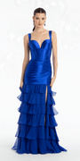 royal-blue/size/4/missy/Camille La Vie/Satin Plunge Corset Mermaid Dress with Chiffon Tiers/front
