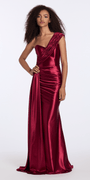 burgundy/size/2/missy/Camille La Vie/Stretch Satin One Shoulder Column Dress with Cascade/front alt
