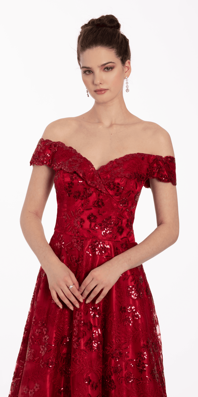 Off the Shoulder Floral Embroidered A Line Dress - Camille La Vie