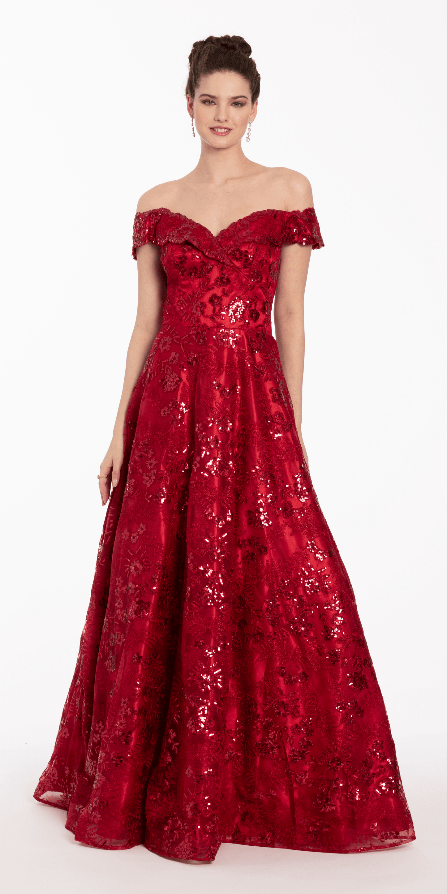 Off the Shoulder Floral Embroidered A Line Dress - Camille La Vie