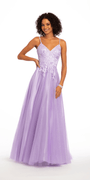 Tulle Lace Up Back Ballgown with 3D Appliques - Camille La Vie