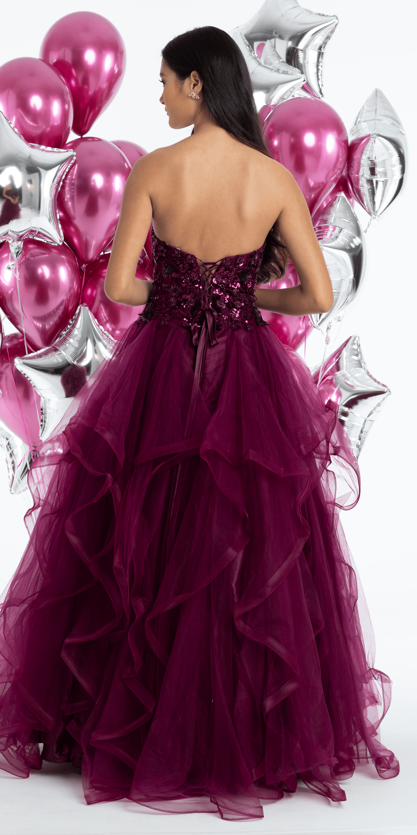 Tulle Sweetheart Floral Sequin Tiered Ballgown - Camille La Vie