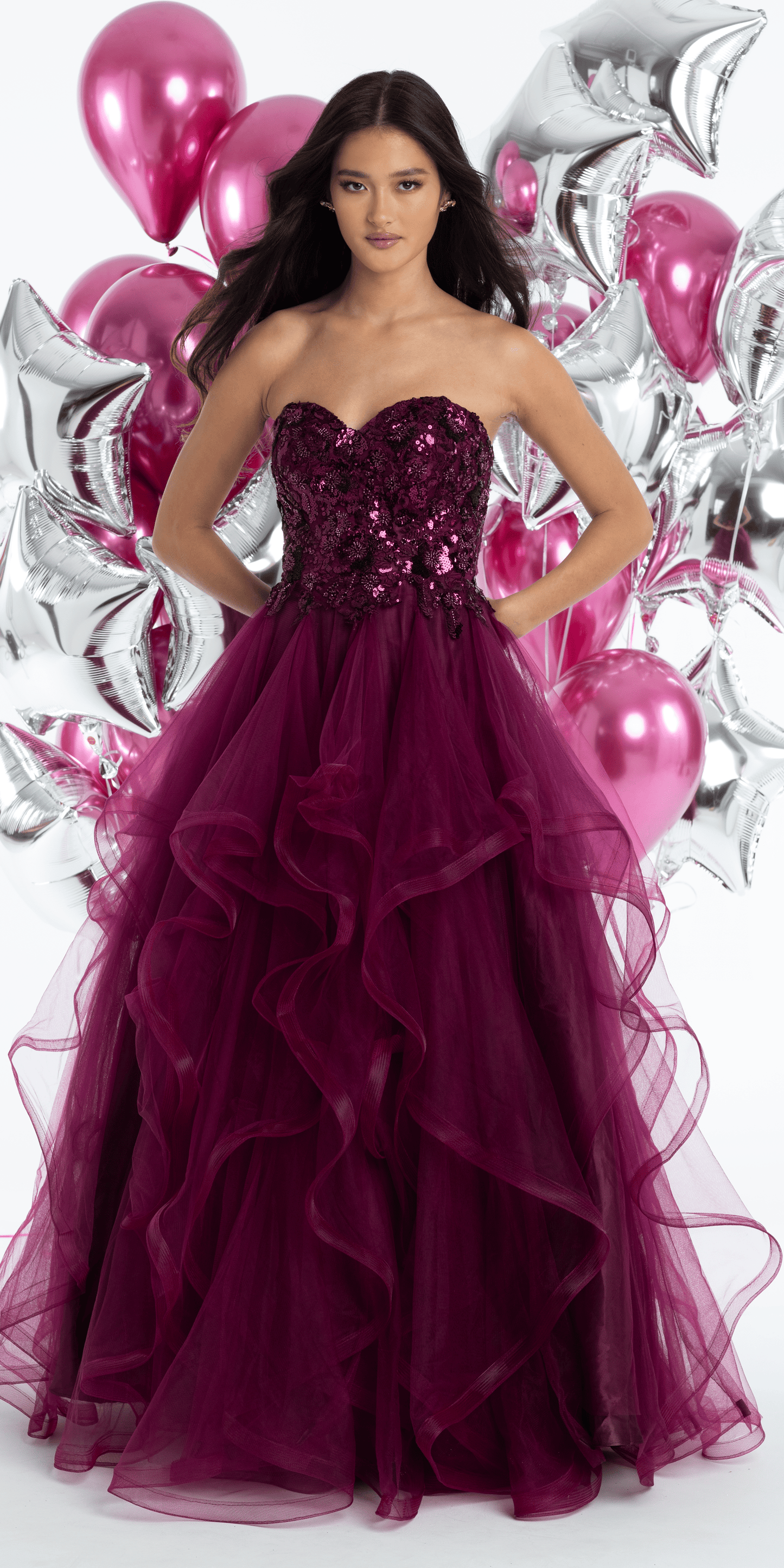 Tulle Sweetheart Floral Sequin Tiered Ballgown - Camille La Vie