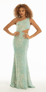Velvet Sequin One Shoulder Cut Out Dress - Camille La Vie