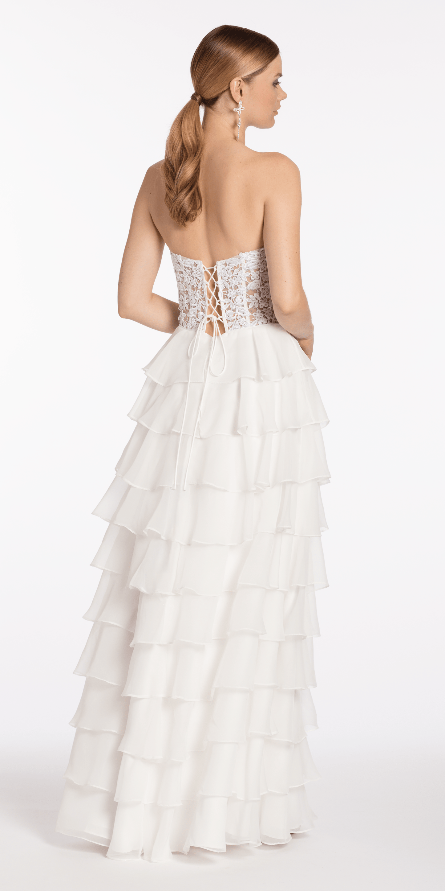 Embroidered Strapless Chiffon Tiered Corset Ballgown - Camille La Vie
