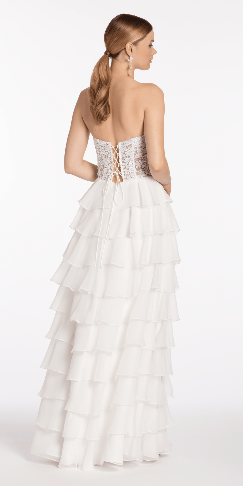 Embroidered Strapless Chiffon Tiered Corset Ballgown - Camille La Vie