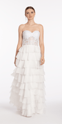 Embroidered Strapless Chiffon Tiered Corset Ballgown - Camille La Vie