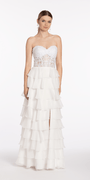 Embroidered Strapless Chiffon Tiered Corset Ballgown - Camille La Vie