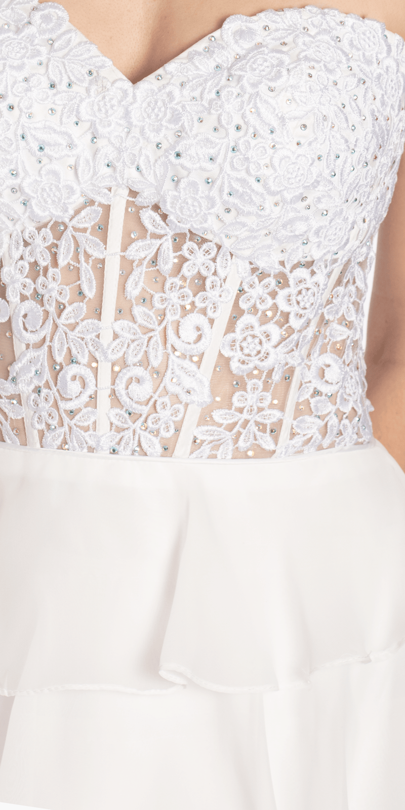 Embroidered Strapless Chiffon Tiered Corset Ballgown - Camille La Vie