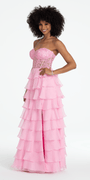 Embroidered Strapless Chiffon Tiered Corset Ballgown - Camille La Vie