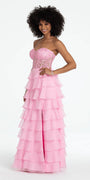 pink/size/4/missy/Camille La Vie/Embroidered Strapless Chiffon Tiered Corset Ballgown/side