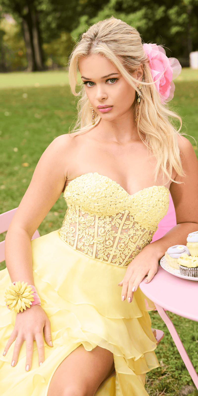 Embroidered Strapless Chiffon Tiered Corset Ballgown - Camille La Vie