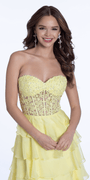 Embroidered Strapless Chiffon Tiered Corset Ballgown - Camille La Vie