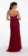 wine/size/4/missy/Camille La Vie/Strapless Mesh Applique Corset Column Dress with Side Slit/back